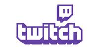 Lila twitch-Schriftzug mit weißem Hintergrund und lila Sprechblase