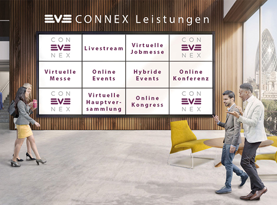 Blog | Lobby mit Holzelementen und einer Tafel inkl. Vorschau der EVE CONNEX Leistungen