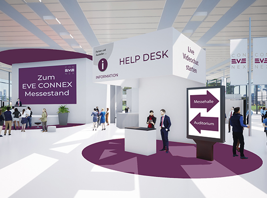 Helpdesk auf der EXPO-IP Plattformen, gebrandet auf EVE CONNEX