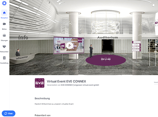 Startseite der Plattform Hopin auf dem Event von EVE CONNEX.