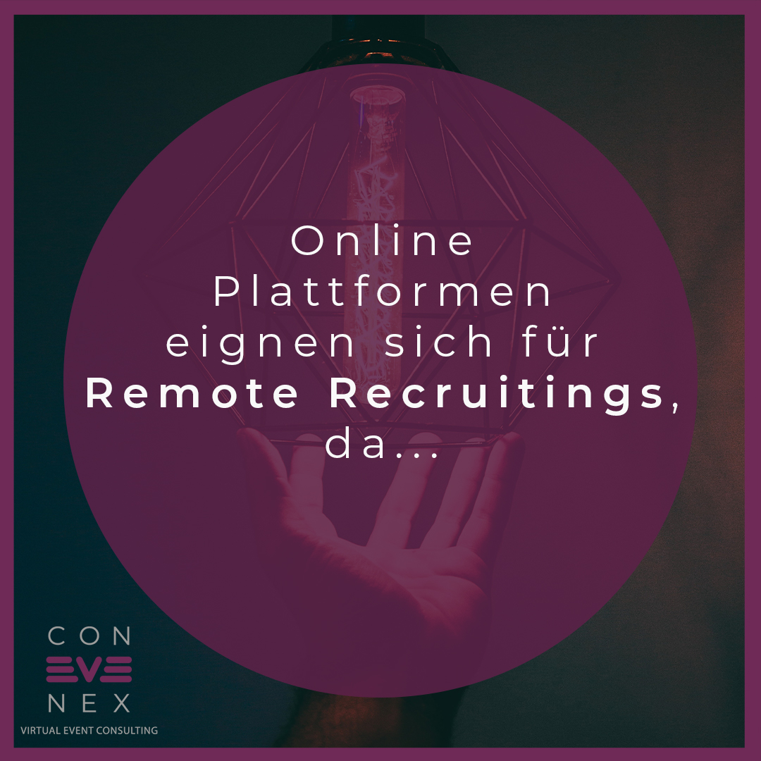 Ein Hand balanciert eine sytlische Lampe, davor ein Text der besagt: Online Plattformen eignen sich für Remote Recruitings, da ... 